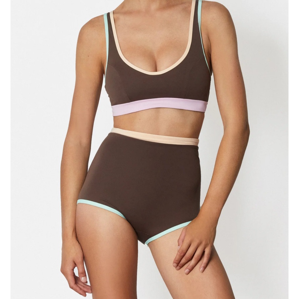 Brown and Pastel Women's Swim Suit